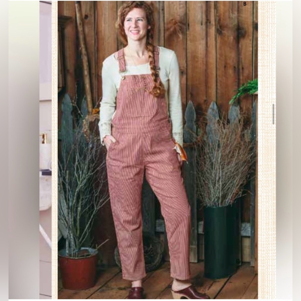 April Cornell Cowgirl Overalls Red White Railroad Striped 30